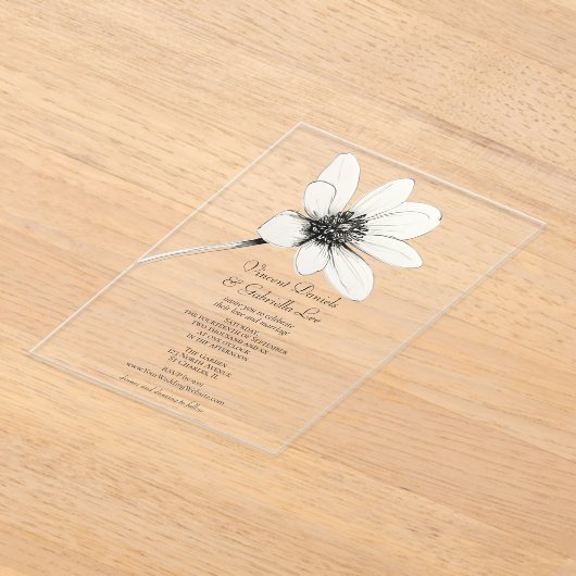 White Wildflower Wedding Acryl Uitnodigingen (Laagn)