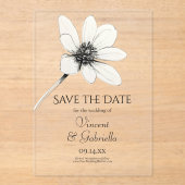 White Wildflower Wedding Save the Date Acryl Uitnodigingen (Voorkant)