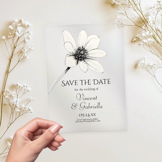 White Wildflower Wedding Save the Date Acryl Uitnodigingen