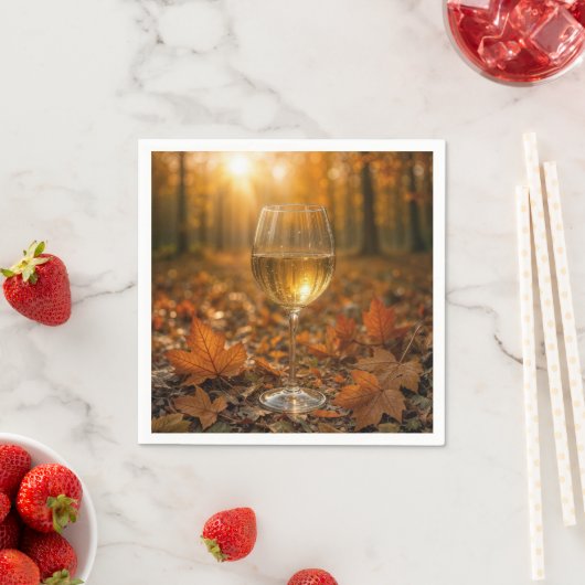 White Wine Glass In Autumn Maple Leaves Servet (Insitu)