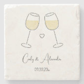 White Wine Glass Wedding Verloving Favoriet Stenen Onderzetter (Voorkant)