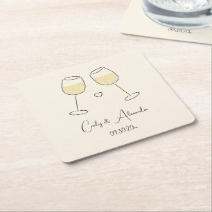 White Wine Glass Wedding Verloving Jubileum Kartonnen Onderzetters
