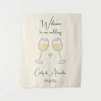 White Wine Glass Wedding Welcome Wandkleed