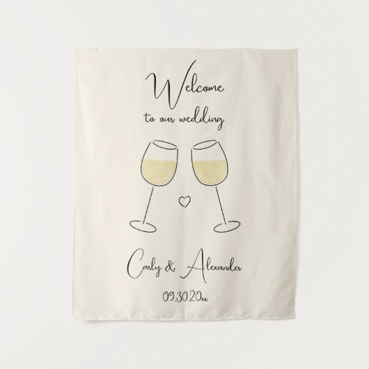 White Wine Glass Wedding Welcome Wandkleed (Voorkant)