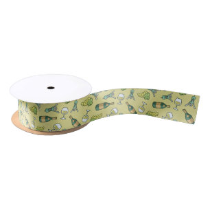 White Wine Pattern Satin Ribbon Satijnen Lint