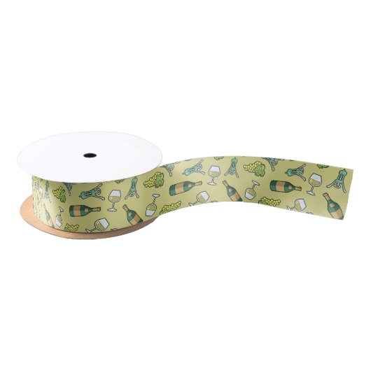 White Wine Pattern Satin Ribbon Satijnen Lint (Spoel)