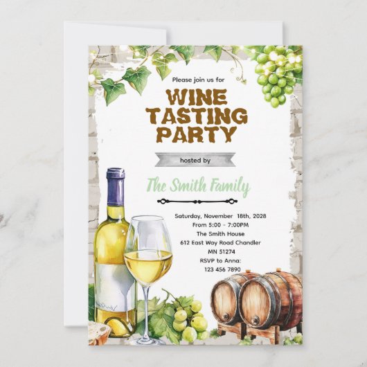 White wine theme party Invitation Kaart (Voorkant)