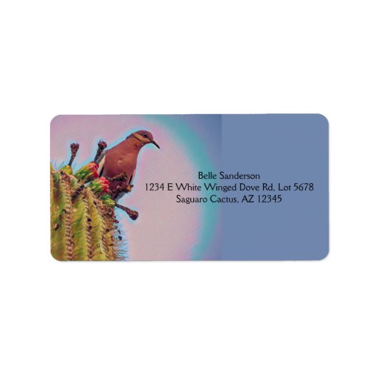 White Winged Dove Saguaro Cactus Digital Art Etiket (Voorkant)