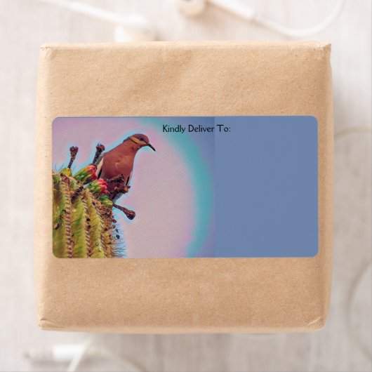 White Winged Dove Saguaro Cactus Digital Art Etiket (Insitu)