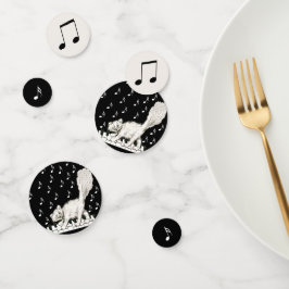 White Winking Cat op Piano-Muzieknoten Confetti