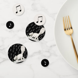 White Winking Cat op Piano-Muzieknoten Confetti