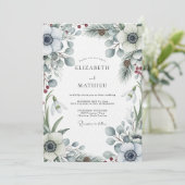 White Winter Botanical Romance Wedding Kaart (Staand voorkant)