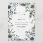 White Winter Botanical Romance Wedding Kaart (Voorkant)