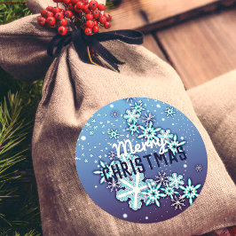 White Winter Crystal  sneeuwvlokken op blauw Ronde Sticker