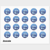 White Winter Crystal  sneeuwvlokken op blauw Ronde Sticker (Vel)