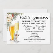 White Winter Floral Bubbles & Brews Bridal Shower Kaart (Voorkant)