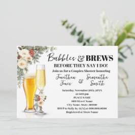 White Winter Floral Bubbles & Brews Bridal Shower Kaart
