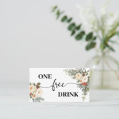 White Winter Floral Free Drink Wedding Ticket Card (Staand voorkant)