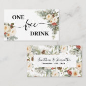 White Winter Floral Free Drink Wedding Ticket Card (Voorkant / Achterkant)