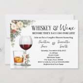 White Winter Floral Whiskey & Wine Couples Shower Kaart (Voorkant)