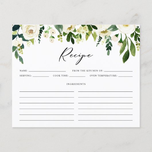 White Winter Flowers Vrijgezellenfeest Recipcard (Voorkant)