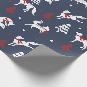 White Winter Forrest Foxes kerstboompatroon Cadeaupapier