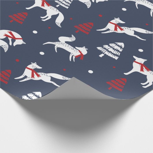 White Winter Forrest Foxes kerstboompatroon Cadeaupapier (Hoek)