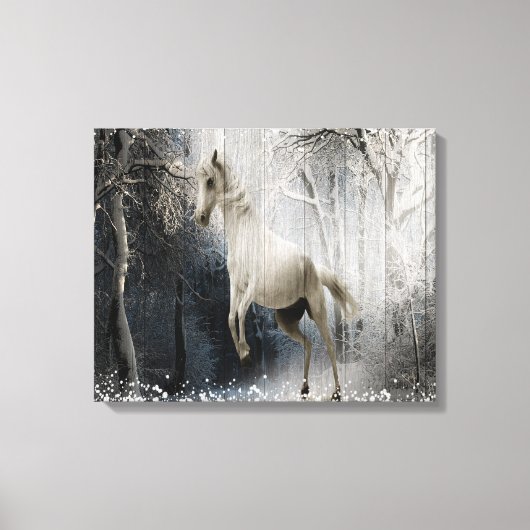 White Winter Horse in Mountain Forest Canvas Afdruk (Voorkant)