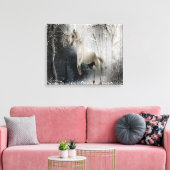White Winter Horse in Mountain Forest Canvas Afdruk (Insitu (Woonkamer))