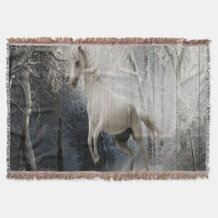 White Winter Horse in Mountain Forest Deken