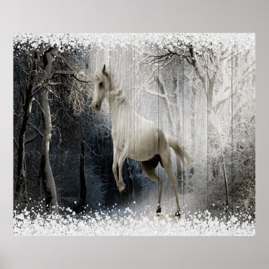 White Winter Horse in Mountain Forest Poster (Voorkant)