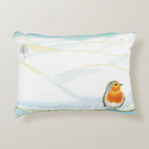 White Winter Landscape Illustratie met Robin Accent Kussen