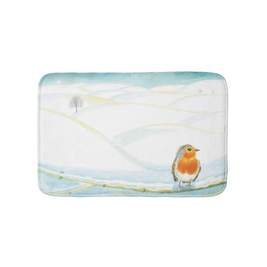 White Winter Landscape Illustratie met Robin Badmat (Voorkant)