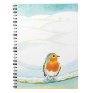 White Winter Landscape Illustratie met Robin Notitieboek