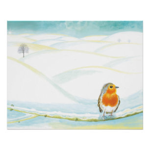 White Winter Landscape Illustratie met Robin Perfect Poster