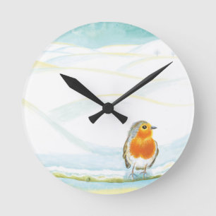 White Winter Landscape Illustratie met Robin Ronde Klok