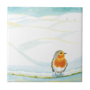 White Winter Landscape Illustratie met Robin Tegeltje