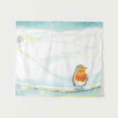 White Winter Landscape Illustratie met Robin Wandkleed (Voorkant (horizontaal))