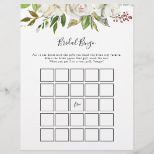 White Winter Peony Floral Bridal Bingo Game
