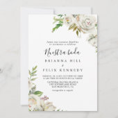 White Winter Peony Floral Nuestra Boda Wedding Kaart (Voorkant)