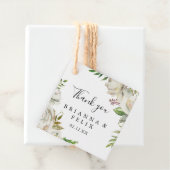 White Winter Peony Floral Wedding Bedankjes Labels (In situ)