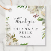 White Winter Peony Floral Wedding Bedankjes Labels (Voorkant)