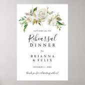 White Winter Peony Rehearsal Dinner Welcome Sign Poster (Voorkant)