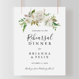 White Winter Peony Rehearsal Dinner Welcome Sign Poster