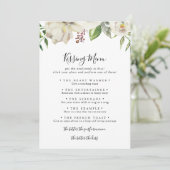 White Winter Peony Wedding Kissing Menu Game Kaart (Staand voorkant)