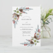 White Winter Pine Bloom Wedding Kaart (Staand voorkant)