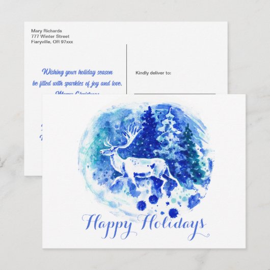 White Winter Reindeer Stag Holiday Briefkaart (Voorkant / Achterkant)