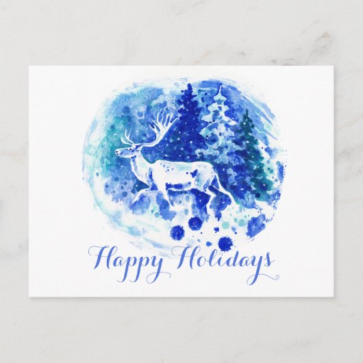 White Winter Reindeer Stag Holiday Briefkaart (Voorkant)