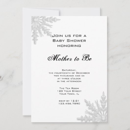 White Winter Snowflake Baby shower Kaart (Voorkant)