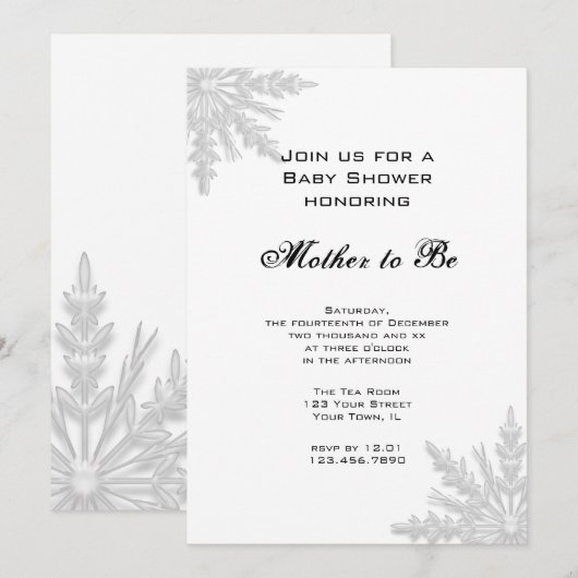 White Winter Snowflake Baby shower Kaart (Voorkant / Achterkant)